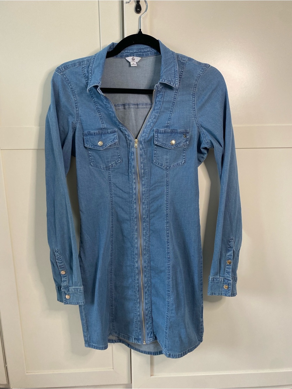 GUESS Utility Full Zip Y2K Baddie Denim Dress Light Wash Size M